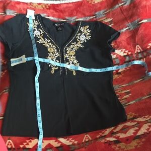 ! Style & Co. Black Top with Gold Embroidery